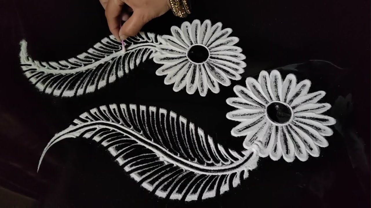 नवरात्री उत्सव रंगोली डिझाईन |Navratri Day 1🤍white colour rangoli design |Dussehra rangoli design |