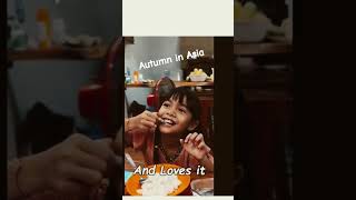 Little girl eating Very hot and Sour RAW Prawn