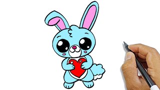 how to draw a cute bunny holding a heart so easy simple drawings for beginners
