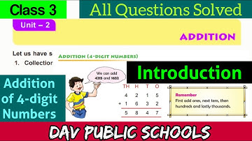 DAV class 3 maths Unit 2 Addition - Introductory Questions