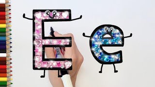 How to draw alphabet E with jewel stickers | how to write letter E  | cute E | learn the Alphabet