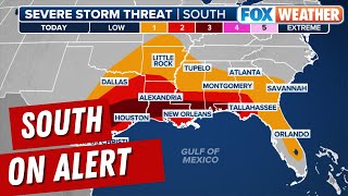 Severe Storms Expected Across The South With Large Hail, Damaging Wind, Tornadoes Possible