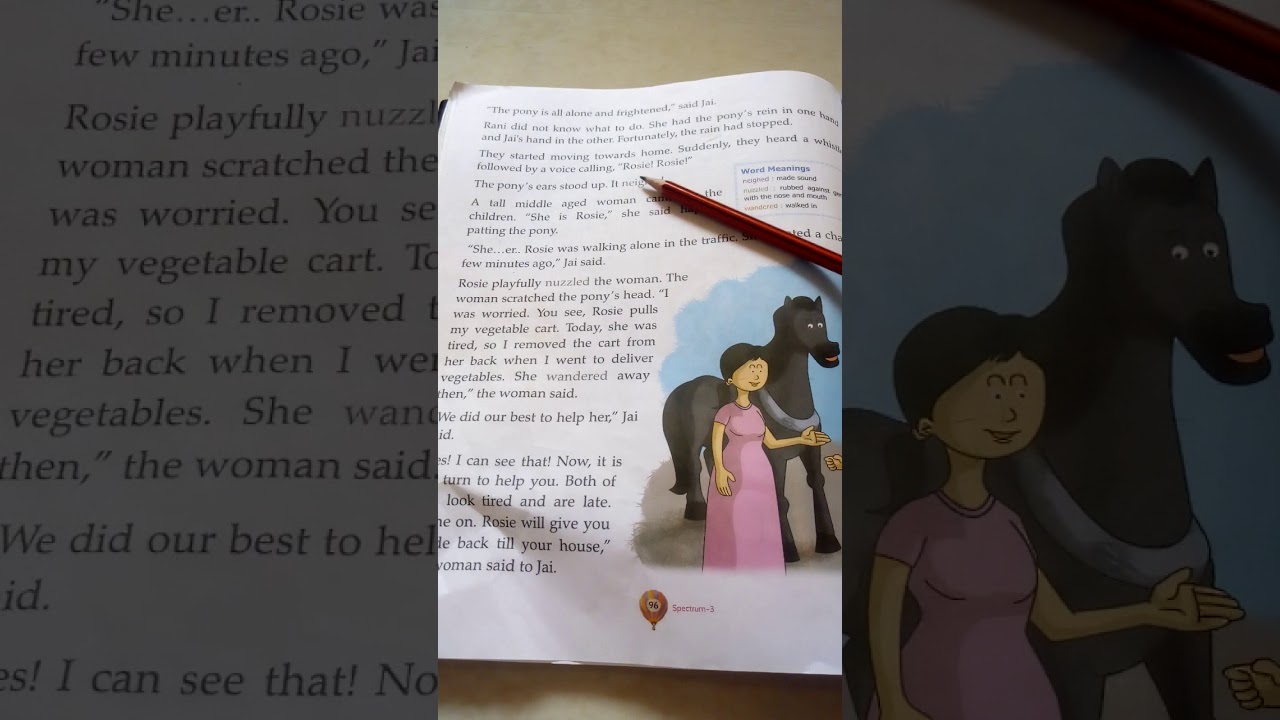 Sub- English ,Std-3 , Chapter -. "11, ROSIE THE PONY " , Pg.no.- 95,96,97.