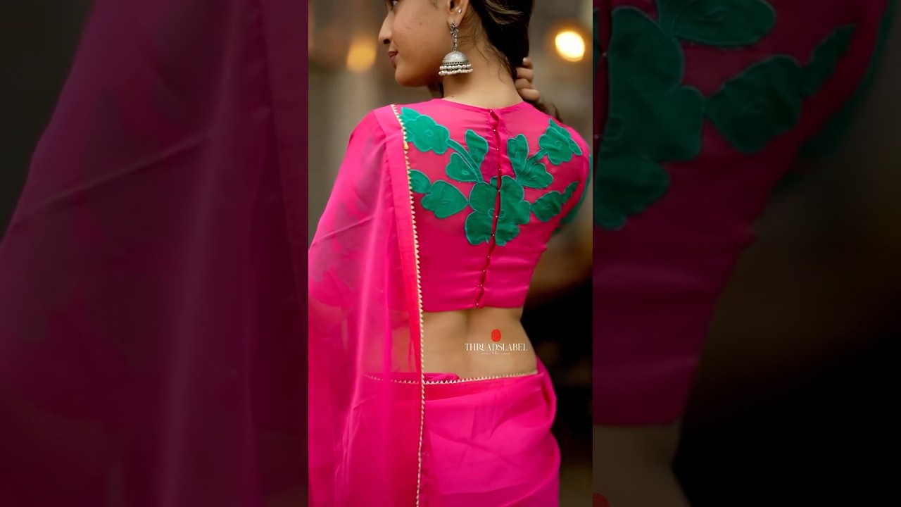 Pink organza saree with hand work blouse