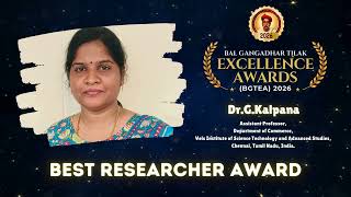 Dr.G.Kalpana | Best Researcher Award 🏆 | BGTEA 2026 Award Ceremony