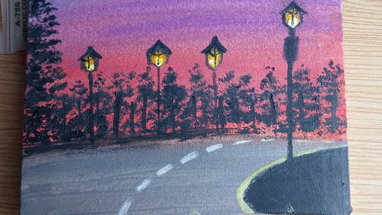 Easy sunset road painting / Acrylic painting for Beginners