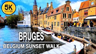 Bruges Sunset City Center Walking Around | Belgium 🇧🇪- 5K | Natural Sounds City Center Walk