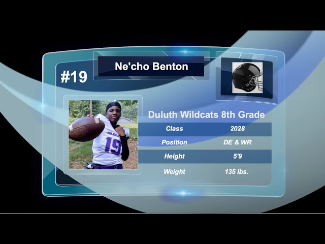 TwinSportsTV: Game Teaser Ne'cho Benton #19 DE u0026 WR Duluth 8th Grade vs. Dacula class=