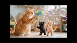 Cat Dads Bubble Party With His Kittens Funniest Cat Family Moments