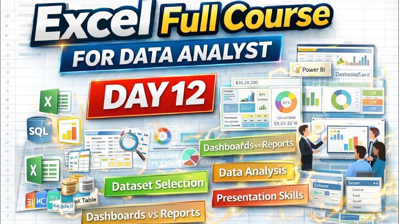 Excel Full Course for Data Analyst | Day 12 | Dashboard Building with Excel & Power BI Concepts