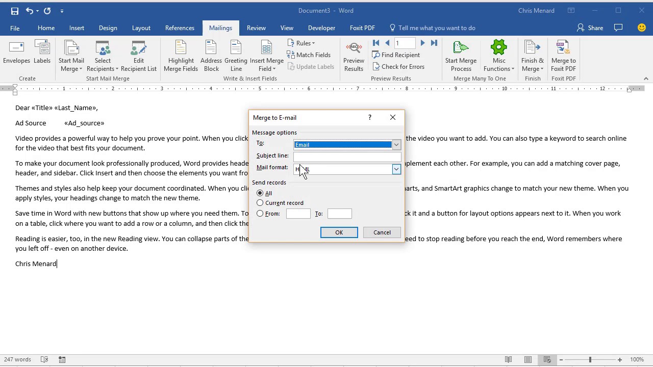 Outlook Mail Merge with Excel and Word