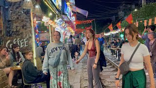 Explore Hanoi Train Streets after dark | Vietnam Nightlife Walking Tour