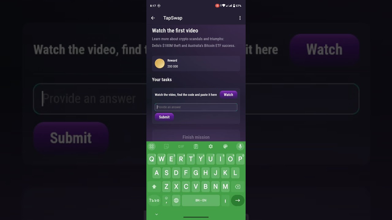 Today Tap Swap Daily Task🫠Youtube Code 28th June