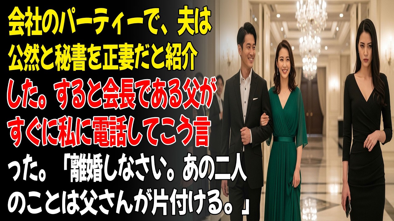 ❤️会社のパーティーで、夫は公然と秘書を正妻だと紹介した。すると父から私に電話がかかってきて、こう言った。「離婚しなさい。あとはお父さんが片付けてやる。」😡...ㅣ黄昏恋ㅣ老後の物語ㅣ再婚