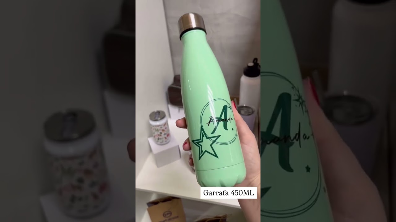 *Squeeze Térmica Inox 450ml Personalizada – Verde Menta ou Lilás*