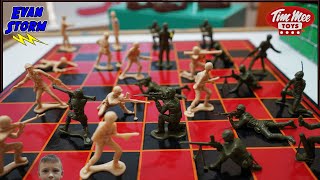 Plastic Army Men CHECKERS: Green vs Tan  with Jets, Tanks + Battle Pretend Play