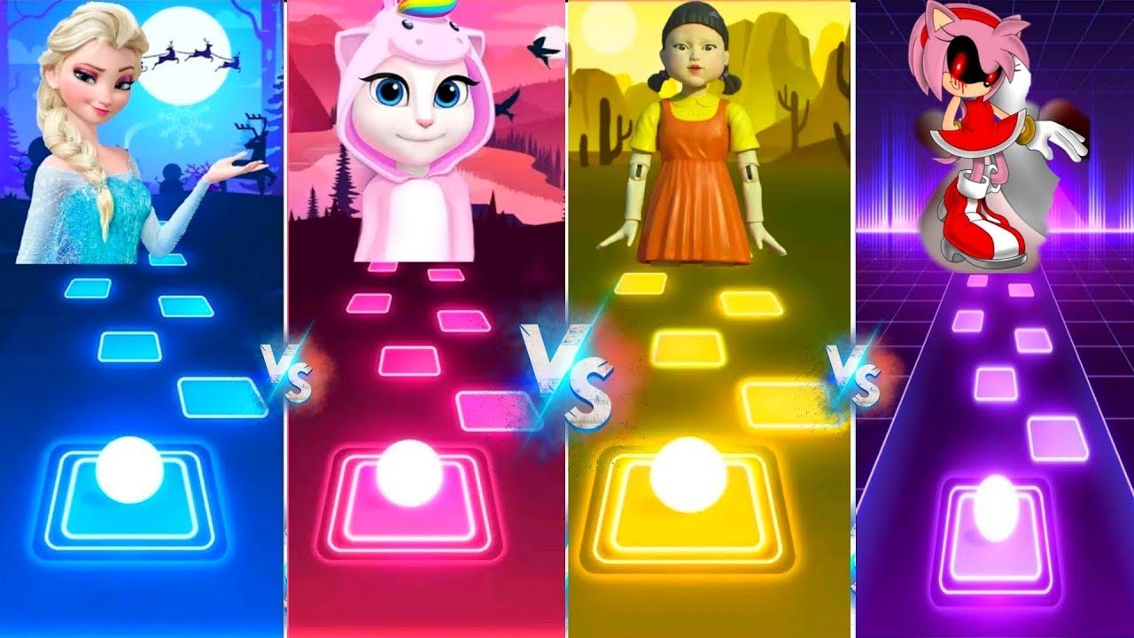 FROZEN ELSA VS SQUID GAME VS TALKING ANGELA VS AMY EXE - MUSIC GAME - EDM RUSH