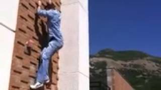 Climbing the science building at Weber State University