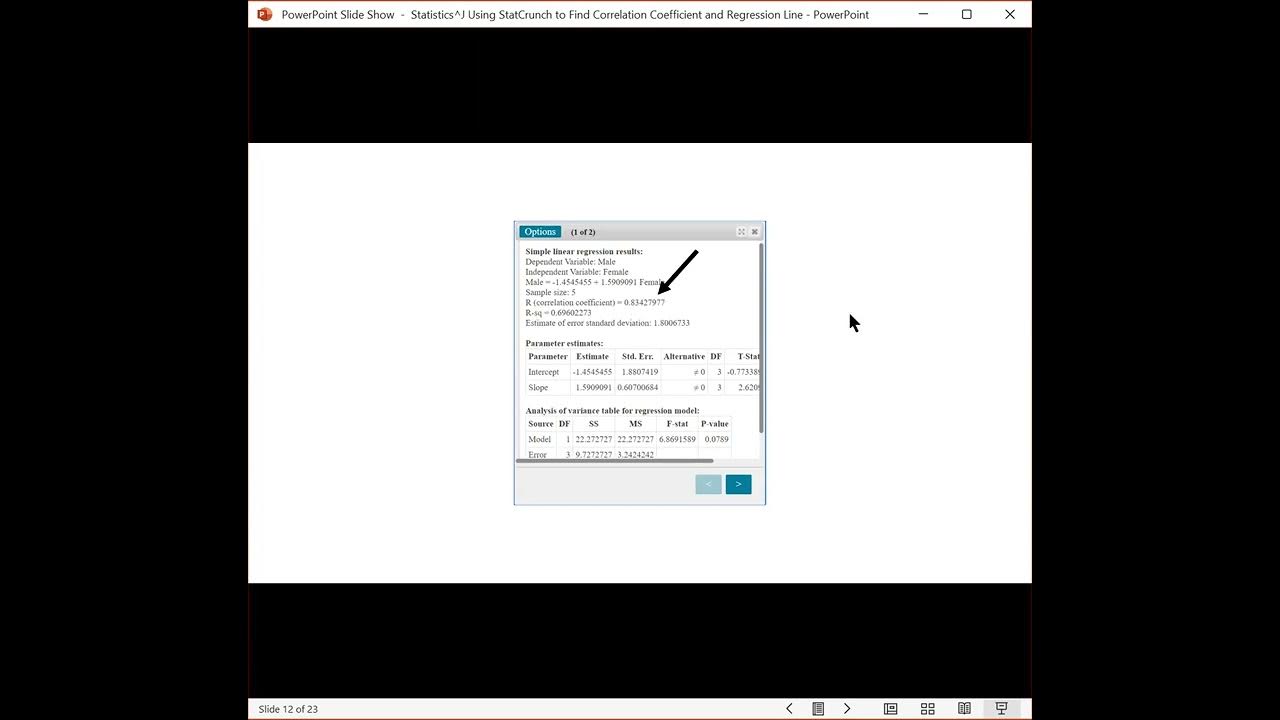 Statistics using statcrunch to find correlation coefficient and