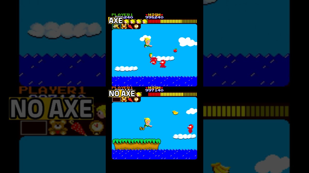 Wonder Boy | Axe vs No Axe: Retro Games Side-by-Side Comparison #shorts