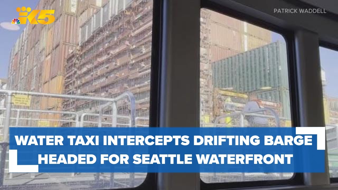 King County Water Taxi intercepts drifting barge as it headed toward Seattle waterfront