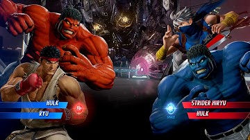 Red Hulk & Red Ryu VS Blue Strider Hiryu & Blue Hulk (Hardest Ai) - Marvel vs Capcom Infinite