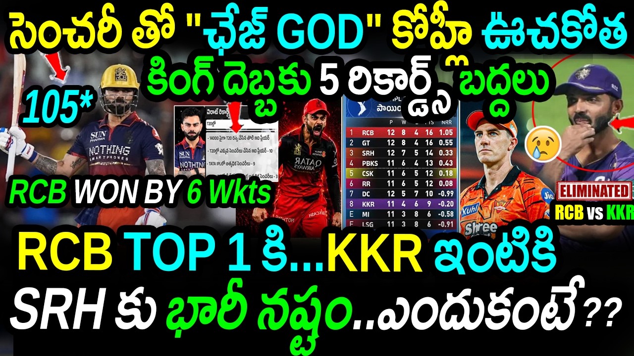 🚨 Chase God! 🔥 Kohli Century & 5 Records Hits RCB to #1 | KKR Out | RCB vs KKR Match 57 Highlights