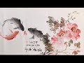 Traditional brush painting - Peony flowers vs Fish