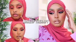 MAKEUP THERAPY (RAW & UNFILTERED) *SATISFYING* |  All Matte Pink Makeup Look 💓