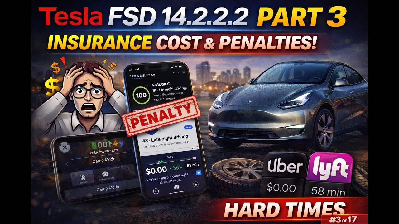 Tesla FSD 14.2.2.2, часть 3 — Страховые штрафы, вождение в ночное время и реалии экономики свобод...