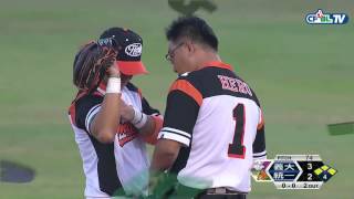 04/26 義大 vs 統一 四局上,林宗男打出二壘方向強勁滾地球形成安打,帶有一分打點