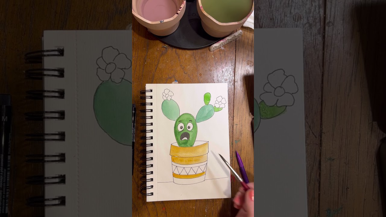 Cute screaming cactus - easy watercolor idea 