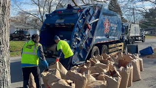 Republic Services Garbage Truck Packing Fall Leaf Bag Piles 