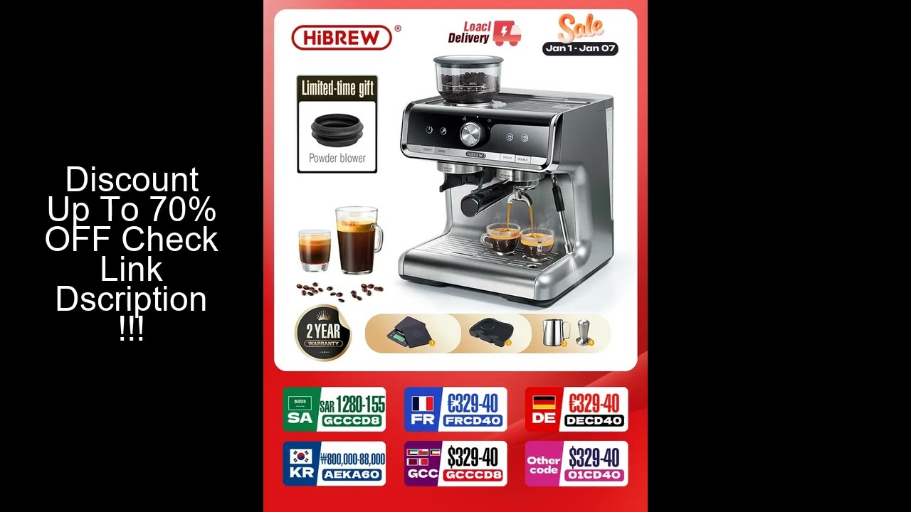 HiBREW  Barista Pro 20Bar Bean to Espresso,Cafetera  Commercial Level Coffee Machine with Full Kit f
