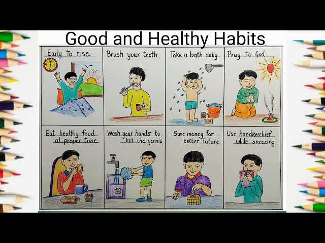 Good and bad habits posters set, camping and jogging, drinking water and  brushing teeth, eating at night and sm… | Bad habits, Good habits pictures  for kids, Habits