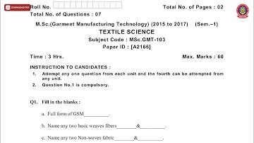 MSC GMT 1ST SEM TEXTILE SCIENCE A DEC 2018 | PTU