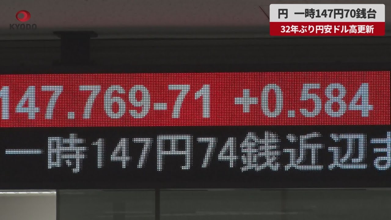 速報】円、一時147円70銭台 32年ぶり円安ドル高更新|47NEWS（よんななニュース）