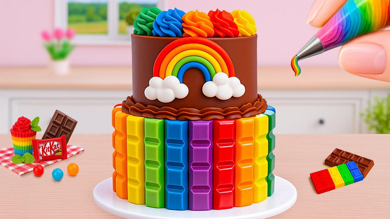 Miniature Rainbow Cake Decorating 🌈 Making Cute Tiny Rainbow Chocolate KitKat Cake 💖 Yummy Teeny