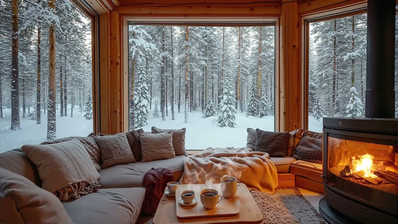 Sunlit Snow cabin Winter Jazz ❄️🌅 Cozy Piano & Fireplace Warmth for a Slow Winter Morning Start