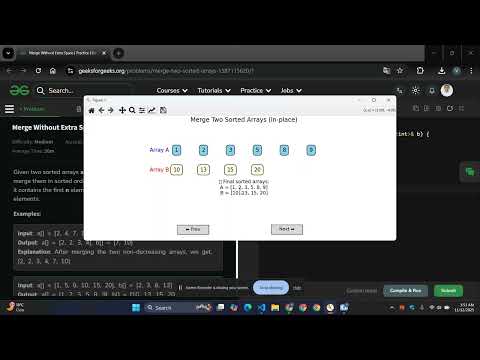 Day 12 | Merge Two Sorted Arrays Without Extra Space | DSA Zero to Hero | In-Place Merge Explained