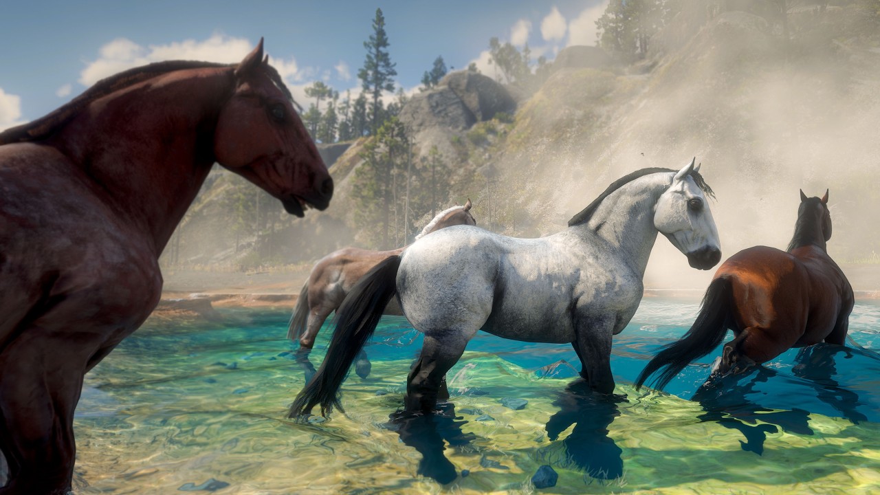Лошади Купаются в горячих источниках в Red Dead Redemption 2