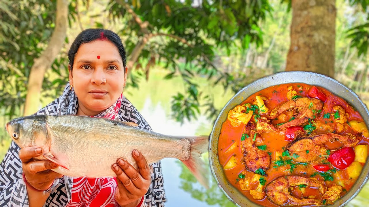 Silver Carp Fish Cutting & Cooking Recipe in Traditional Bengali Way | Village Style Fish Recipe
