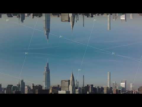 Kaleidoscopic New York City skyline mirror effect revealing Chrysler Building and modern