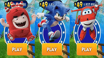 Sonic Dash vs Oddbods Turbo Run vs Super Wings Jett Run - Movie Sonic vs All Bosses All Characters