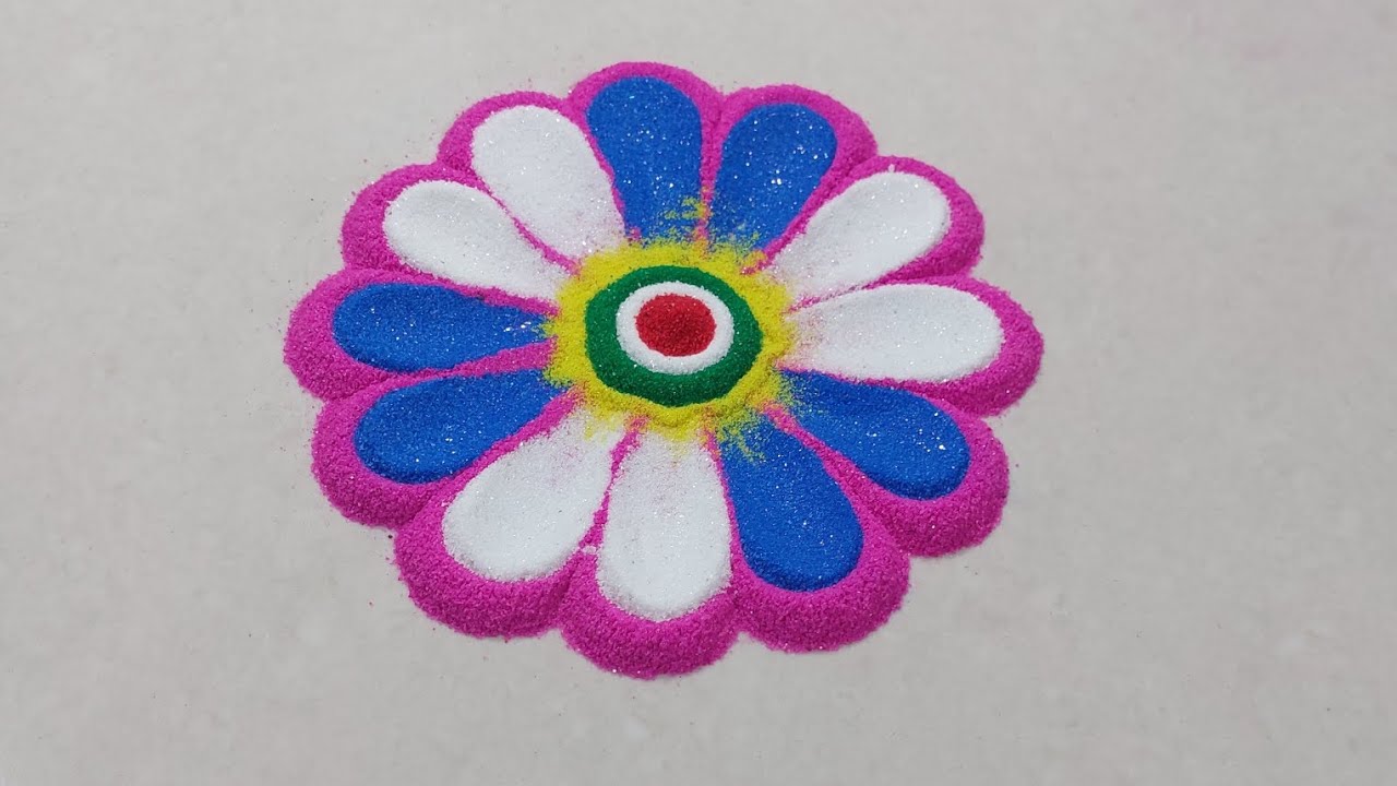 Multicolour Rangoli 💖🌸Simple rangoli design//Satisfying colourful Rangoli design ...