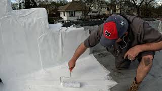 Henry Tropicool 887 white silicone DIY roof coating PLUS bonus chimney stucco winter roof pics