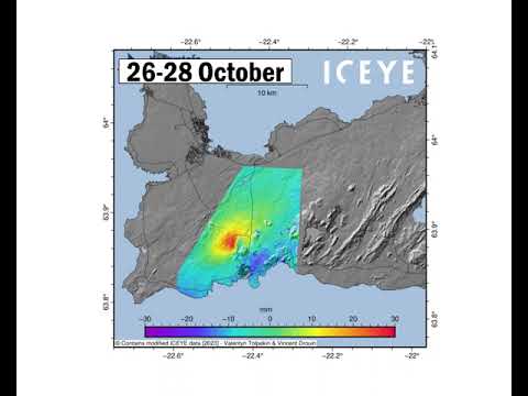 Animation of displacement around Grindavík, Iceland, from Oct. 19 to Nov. 11, 2023