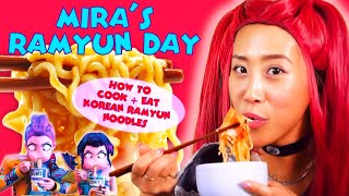 Mira Slurps Up Korean Ramen! Cooking, Recipe & Eating Video for Kids #kpop #kpdh #kfood #koreanfood
