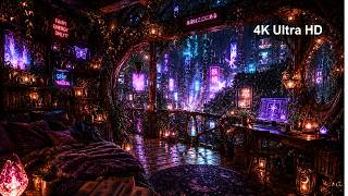 Cozy Cyberpunk Fairy Treehouse Ambiance 🧚‍♂️ Neon Tokyo Rain, Floating Butterflies & Lo-Fi Beats screenshot 2