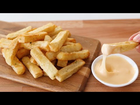 How easy french fries made from 2 potatoes! Free garlic cheese sauce recipe inside